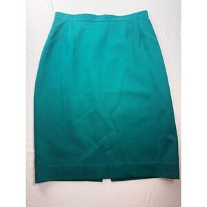 Vintage Paul Stanley Size 8 Teal 100% Wool Pencil Skirt Midi Career